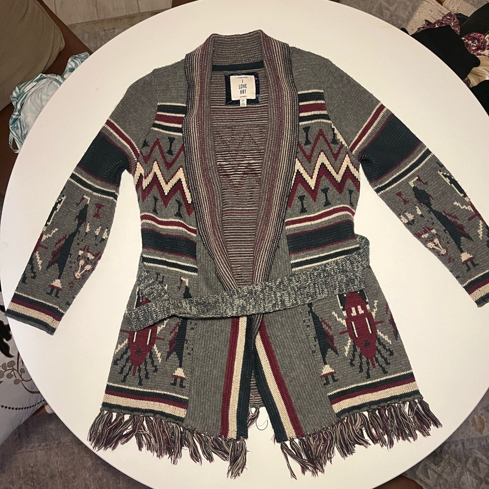 Hollister Gray and Red Patterned Cardigan